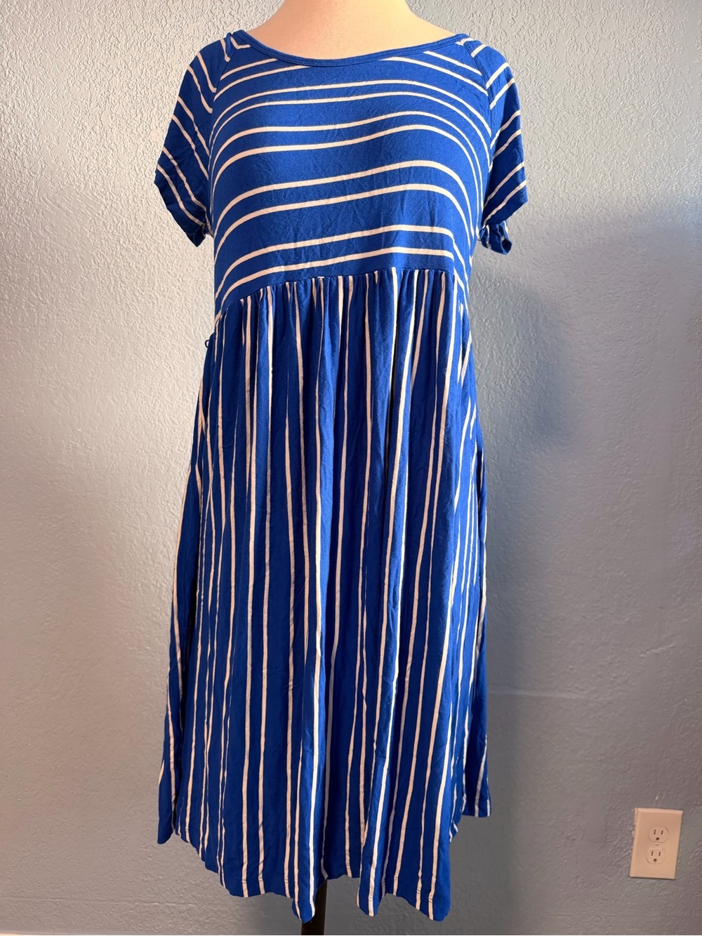 Motherhood Blue and White Striped Midi Dress